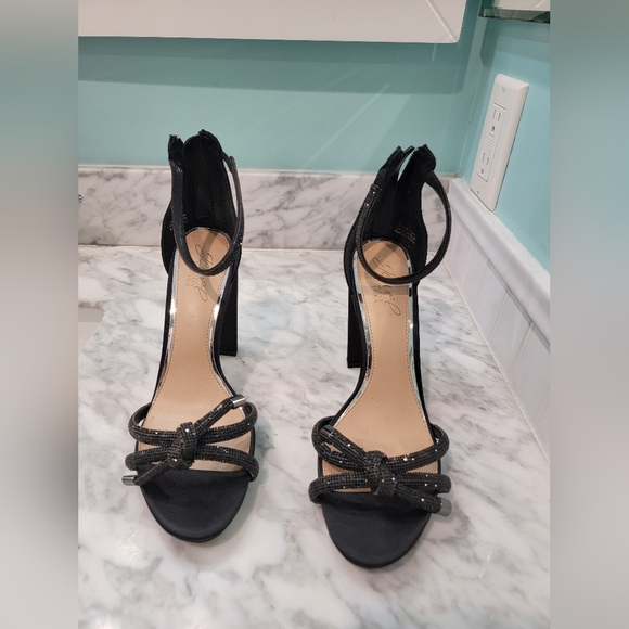 Jewel Badgley Mischka black rhinestone 4" dress heels - Picture 4 of 9